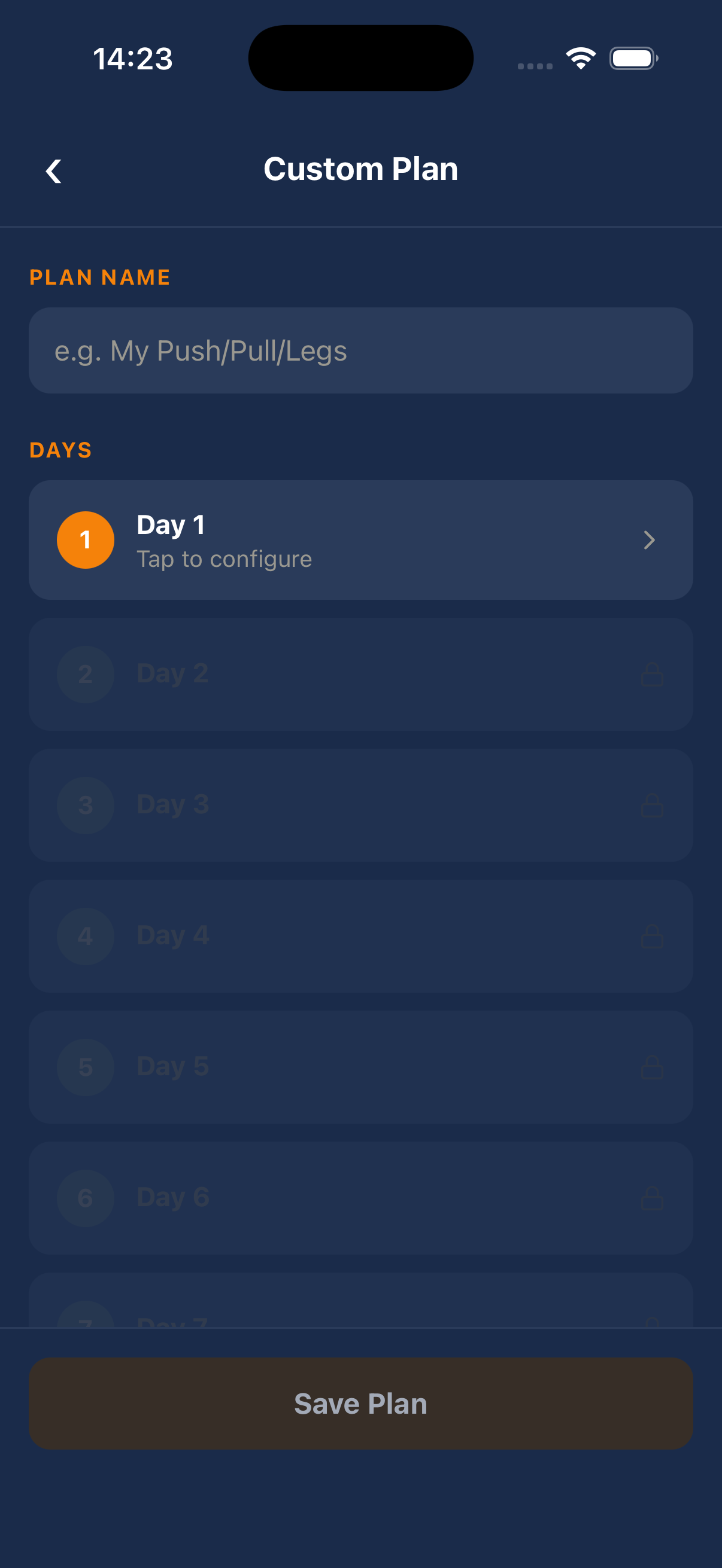 Custom plan screen 1
